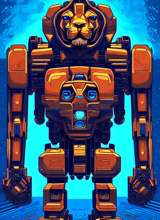 Prompt: a lion mecha by dan mumford, center frame singular high fantasy character concept art symmetrical features, digital painting, sharp focus, illustration