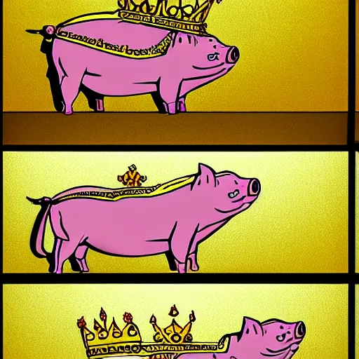 Image similar to concept sketches of a pig wearing a gold crown in the style of spongebob