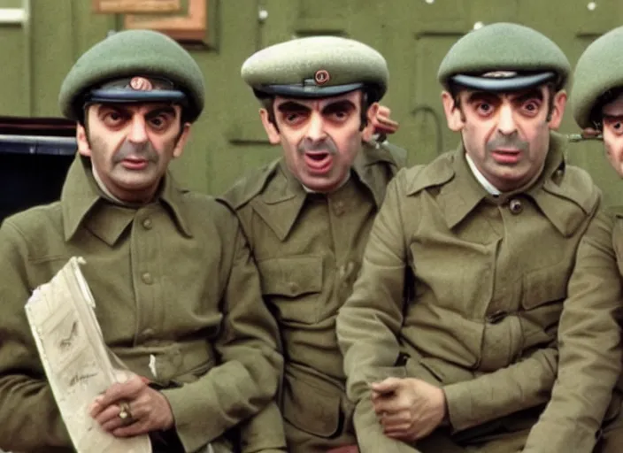 Image similar to mr bean in bbc's dad's army, 1 9 6 7