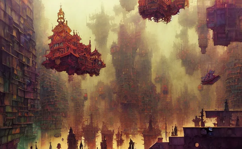 Image similar to the amazing floating city, fantasy, steampunk. intricate, amazing composition, colorful watercolor, by ruan jia, by maxfield parrish, by marc simonetti, by hikari shimoda, by robert hubert, by zhang kechun, illustration, gloomy