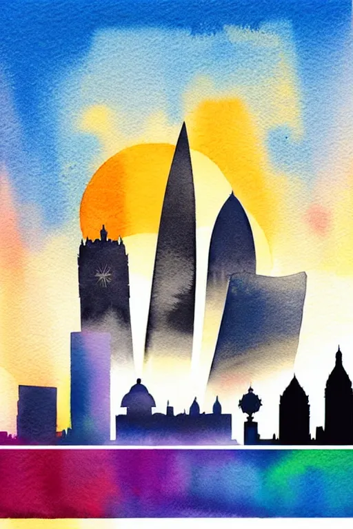 Image similar to minimalist watercolor art of london skyline at sunset, illustration, vector art