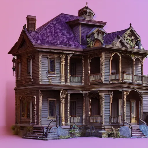 Prompt: photo of a Victorian dollhouse, outside view, extreme details, soft lighting, vivic colors, realistic octane render, 8k