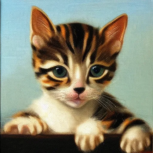 Image similar to original oil painting of a kitten by alessandro allori