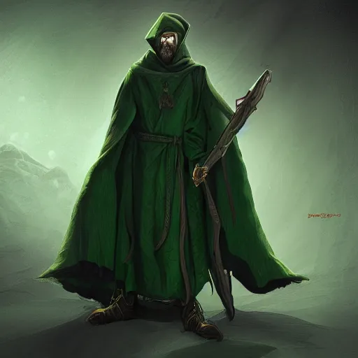 Image similar to Warlock, wearing dark green robes, controlling shadows, digital painting, D&D, highly detailed, 4k, sharp, smooth, by Greg_Rutkowsk