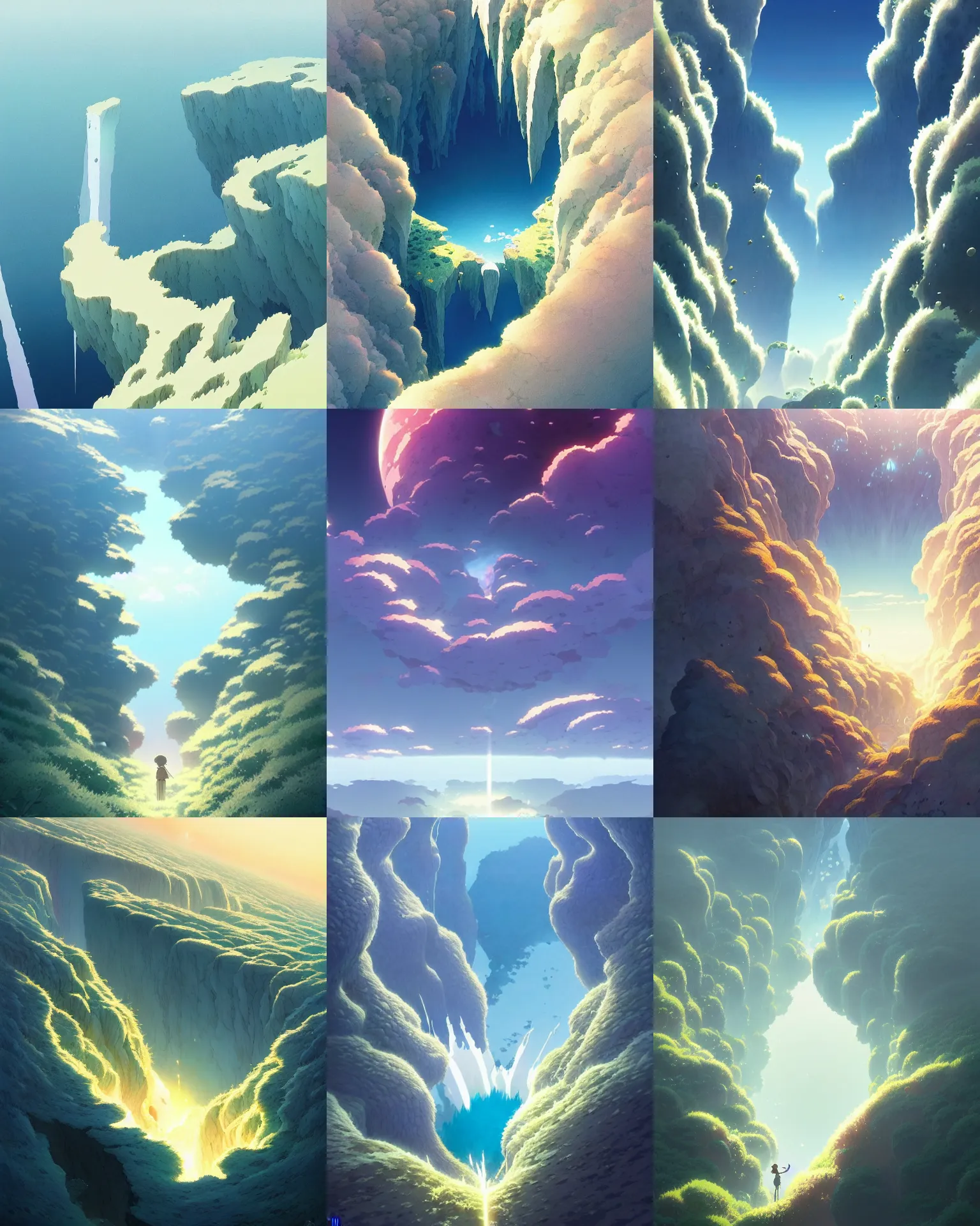 Prompt: expansive hole in the earth, infinitely deep and miles wide, exquisite details, blight magic, mid view, design on a white background, by studio muti, greg rutkowski makoto shinkai takashi takeuchi studio ghibli