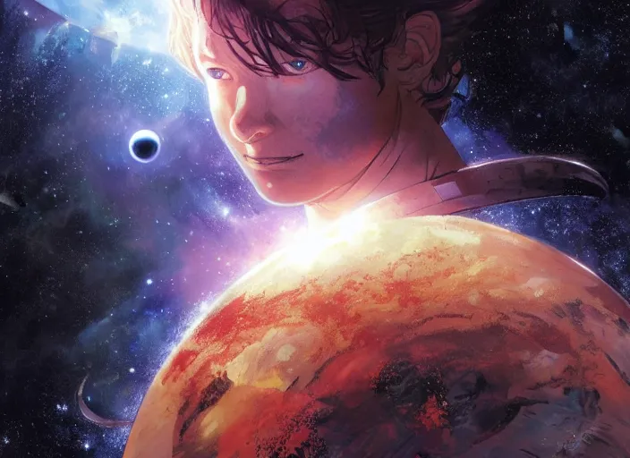 Prompt: a space traveller finds god in a blackhole, by takehiko inoue and kim jung gi and hiroya oku, by thomas kinkade and greg rutkowski and ilya kuvshinov, masterpiece illustration, ultrarealistic, perfect face and anatomy, golden ratio