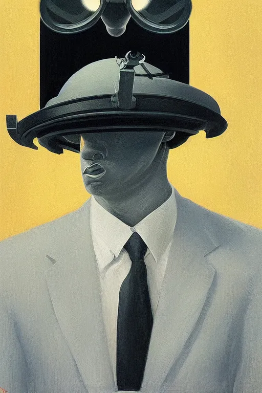 Image similar to satoshi nakamoto wearing oculus and bitcoin over his head edward hopper and james gilleard, zdzislaw beksisnski, higly detailed