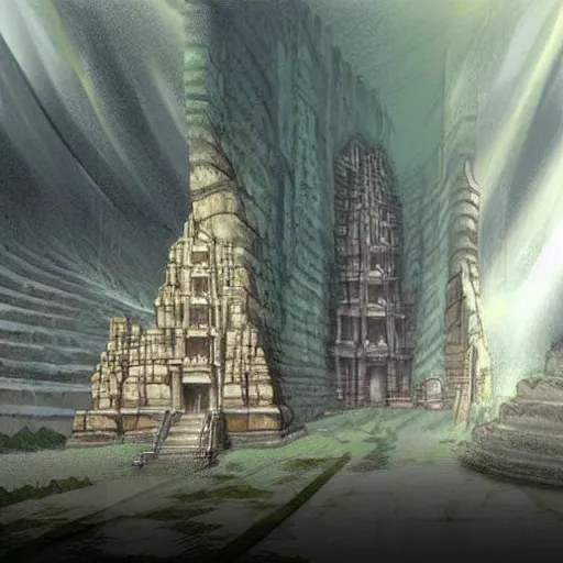 Image similar to stunning concept art for an ancient underground temple by masashi kishimoto