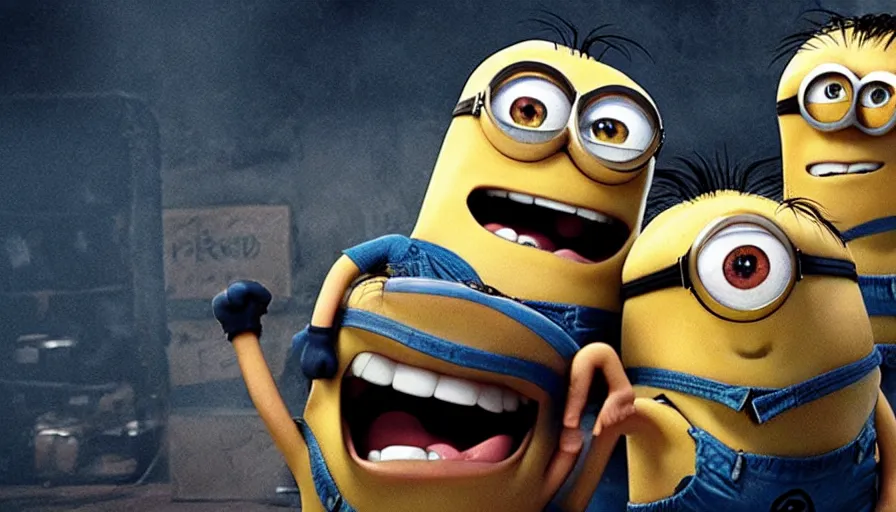 Image similar to fight! club!!!!, fight! club!!!! (((the minions))), movie still, directed by David fincher