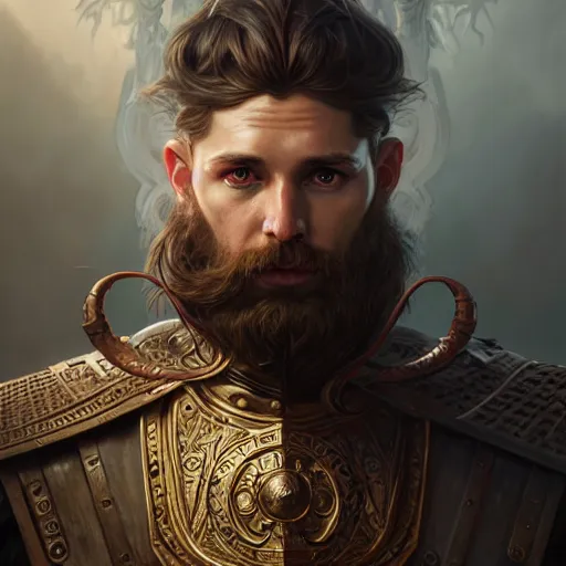 Image similar to portrait painting of a d & d male cleric, ultra realistic, concept art, intricate details, eerie, highly detailed, photorealistic, octane render, 8 k, unreal engine. art by artgerm and greg rutkowski and charlie bowater and magali villeneuve and alphonse mucha