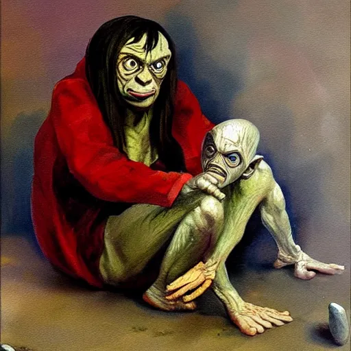 Prompt: Gollum , Taras Shevchenko style, painting ,