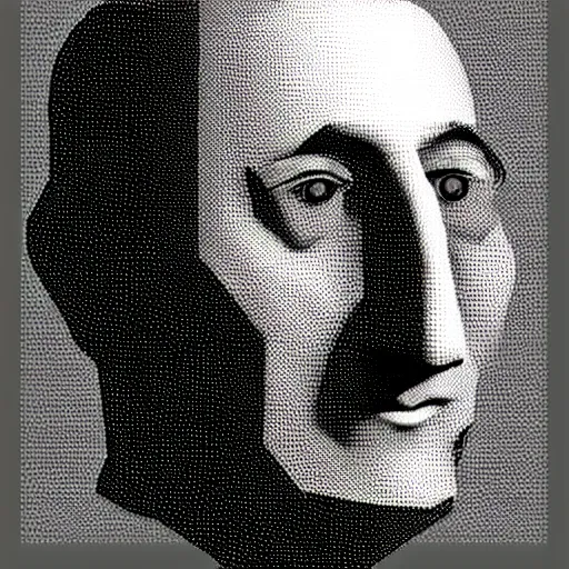 Image similar to low poly mesh model of Marcel Duchamp, vector