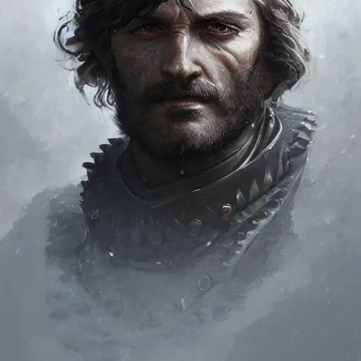 Prompt: Portrait of a muscular middle aged Knight with big sideburns, muttonchops, detailed face, fantasy, highly detailed, cinematic lighting, digital art painting by greg rutkowski