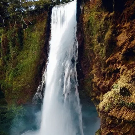 Prompt: a dress made be waterfall, a dress in the shape of waterfalls, fashion, waterfalls, photo