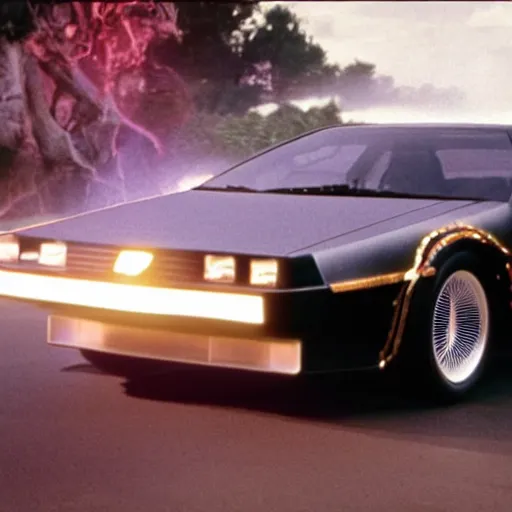 Prompt: knightrider chasing the back to the future delorean, cinematic