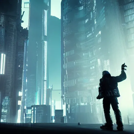 Image similar to cyberpunk architect constructing an adventure, 4 k, dramatic lighting