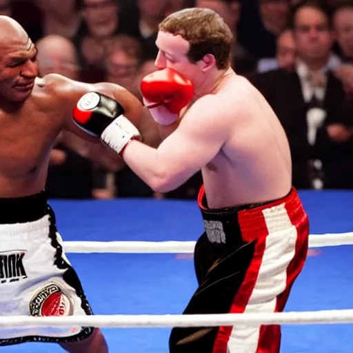 Image similar to mike tyson fighting mark zuckerberg in ring