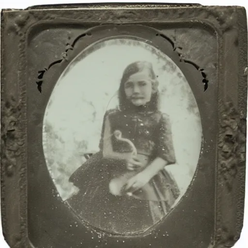 Image similar to tintype photo, underwater with bubbles, girl rides a octopus