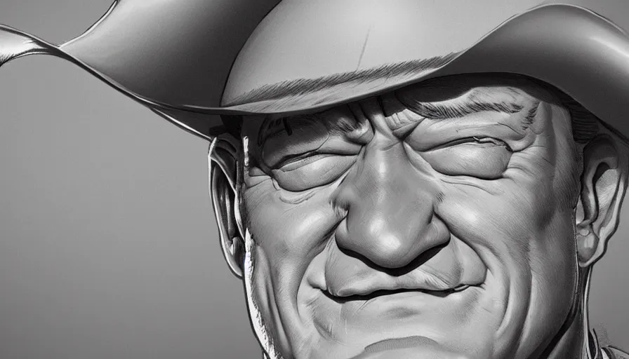 Prompt: John Wayne, cartoon effect, wide view, hyperdetailed, artstation, cgsociety, 8k