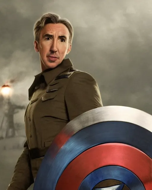 Image similar to film still close - up shot of steve coogan as captain america from the movie captain america : the first avenger. photographic, photography