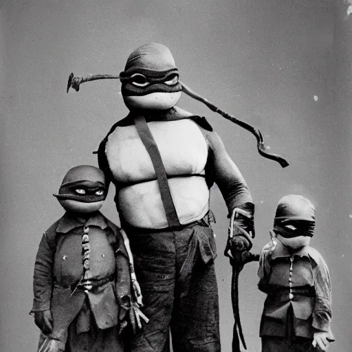 Prompt: 1 9 0 0 s photography of teanage mutant ninja turtles