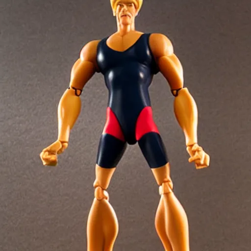 Prompt: Stretch Armstrong filled with air. Overinflated muscles. Giant action figure made of rubber.