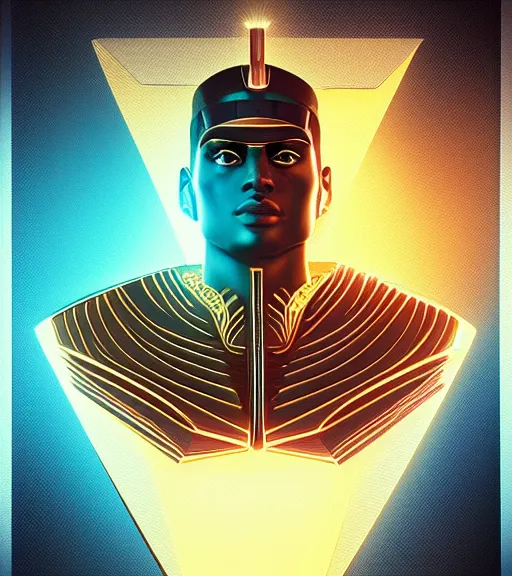 Image similar to symmetry!! egyptian god of technology, solid cube of light, hard edges, product render retro - futuristic poster scifi, lasers and neon circuits, brown skin egyptian god, intricate, elegant, highly detailed, digital painting, artstation, concept art, smooth, sharp focus, illustration, dreamlike, art by artgerm