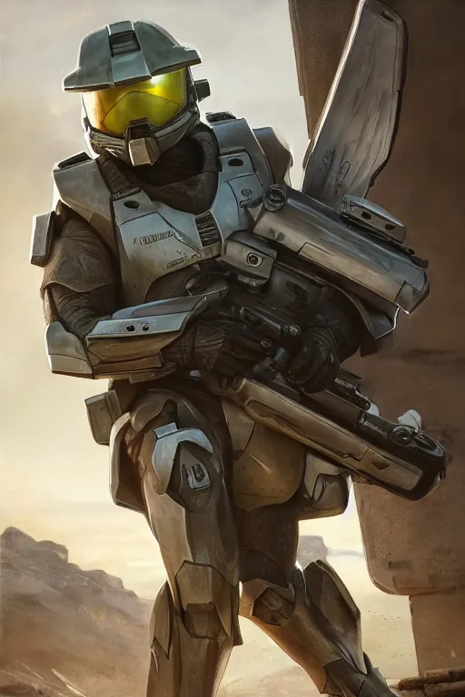 Prompt: pidgey playing as master chief, oil on canvas, intricate, portrait, 8 k highly professionally detailed, hdr, cgsociety