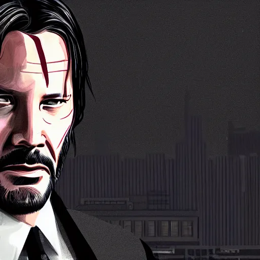 Image similar to a gta style photo of john wick, 4k digital art