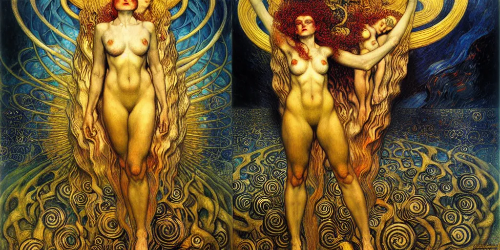 Image similar to Divine Chaos Engine by Karol Bak, Jean Delville, William Blake, Gustav Klimt, and Vincent Van Gogh, symbolist, visionary