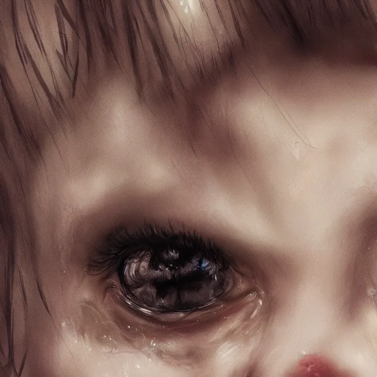 Prompt: close up of a crying girl with pretty detailed eyes highly detailed, trending on artstation, award winning,