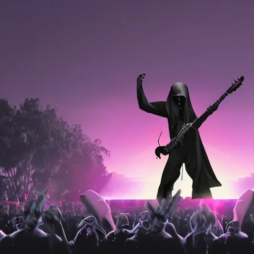 Prompt: the grim reaper playing live at coachella, live on stage, photorealism,