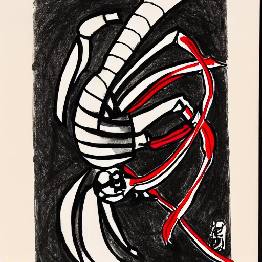 Image similar to scorpion red white and black drawn by Shuichi Shigeno and Michiharu Kusunoki pen ink drawing