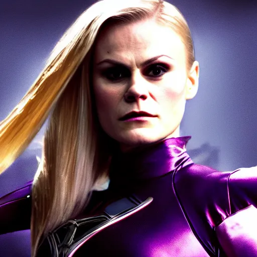 Image similar to anna paquin as a super villain, 4 k, cinematic, action scene, soft light