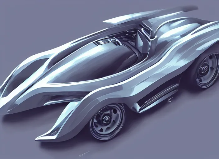 Image similar to automobile, studio, futuristic, art style by pablo carpio, car design by vergil exner, vintage car, industrial design concept, big engine, full view. blank background.