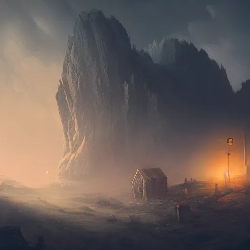 Image similar to A knight travelling through a desolate village as a sickly yellow light bleeds through the clouds, dark atmosphere, unreal engine, high details, illustration, 8k resolution