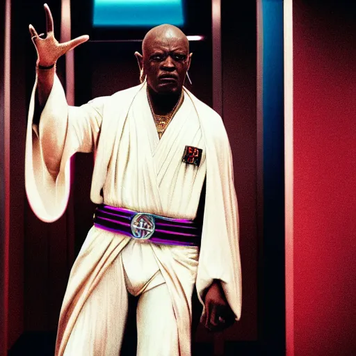 Image similar to gucci mane as mace windu in star wars episode 3, 8k resolution, full HD, cinematic lighting, award winning, anatomically correct