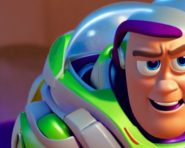 Image similar to Film still close-up shot of Dwayne Johnson as Buzz Lightyear in the movie Toy Story 3. Photographic, photography