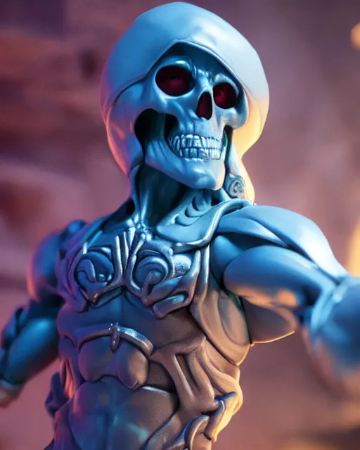 Image similar to closeup skeletor action figure in a castle, rim lighting, octane, Natasha Tan, Maciej Kuciara, Edgar Rice Burroughs,