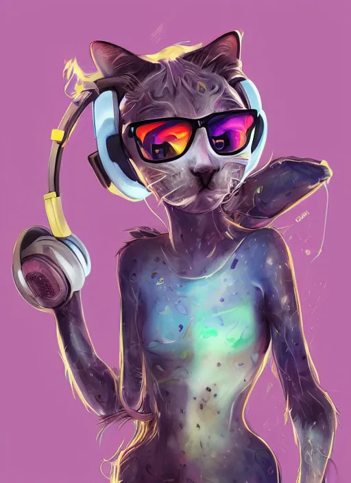 Prompt: cat seahorse fursona wearing headphones, autistic bisexual graphic designer and musician, attractive androgynous humanoid, coherent detailed character design, weirdcore voidpunk digital art by wlop, furaffinity, cgsociety, trending on deviantart