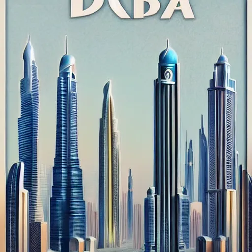 Image similar to a picture of dubai city skyline in a white frame, an art deco painting by enguerrand quarton, featured on behance, art deco, cityscape, matte drawing, poster art h 7 6 8