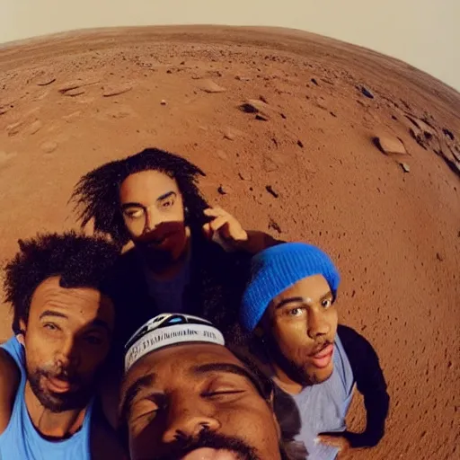 Prompt: me and the homies chilling in mars, selfie, instagram post, detailed, mars