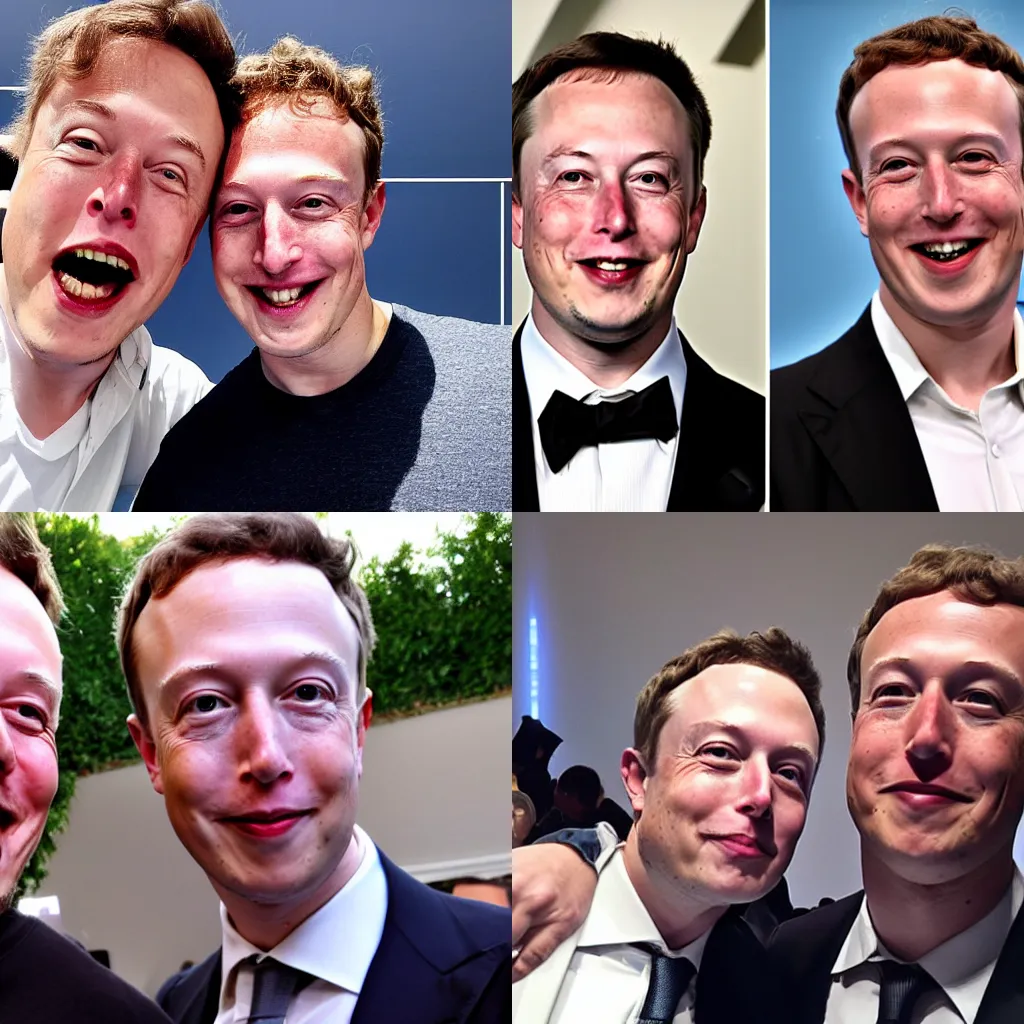 Prompt: elon musk and mark zuckerberg selfie, snapchat selfie