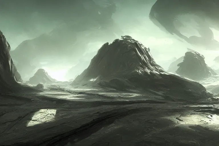 Image similar to cinematic surface of an alien planet, concept art trending on artstation,