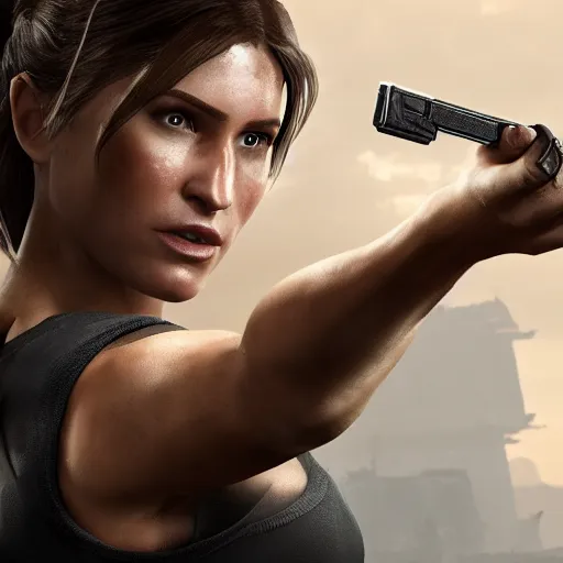 Prompt: Ellen Paige starring as Lara Croft, Studio Lighting, promotional material, 4K