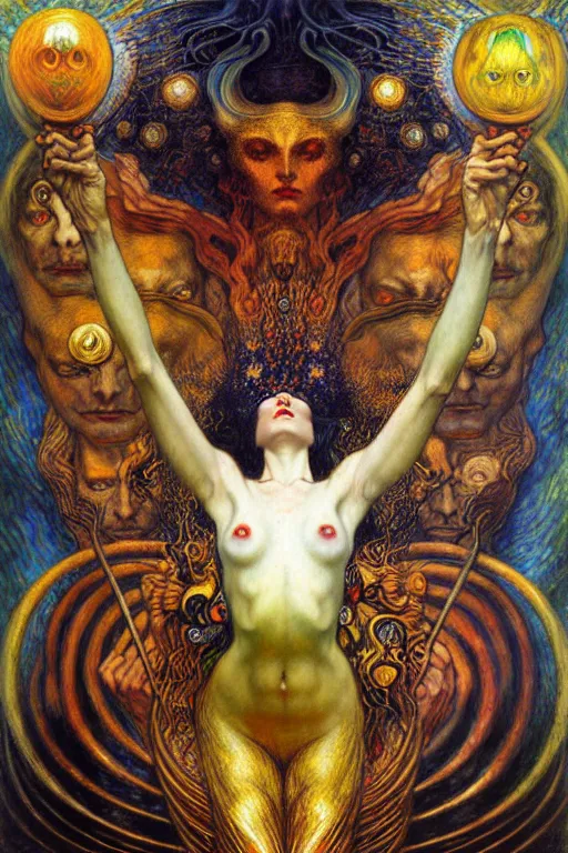 Image similar to Divine Chaos Engine by Karol Bak, Jean Delville, William Blake, Gustav Klimt, and Vincent Van Gogh, symbolist, visionary