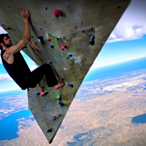 Image similar to a man in an airplane is watching his friends bouldering