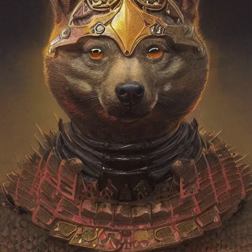 Image similar to holy knight black armor, anthropomorphic shiba inu, shiba inu face, stuning 3 d render, masterpiece, glowing holy aura, by donato giancola and greg rutkowski and wayne barlow and zdzisław beksinski, realistic face