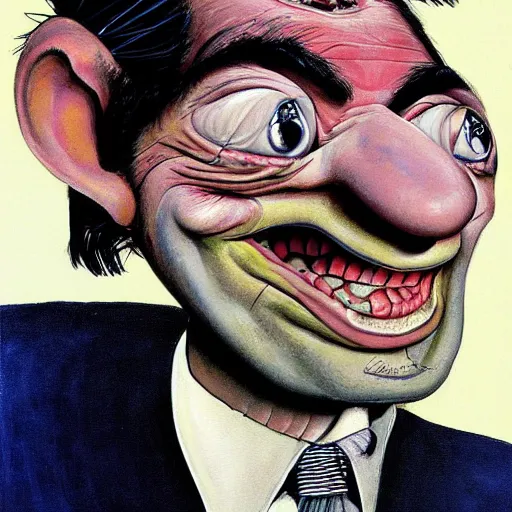 Prompt: a detailed painting mr. bean by gerald scarfe and ralph steadman