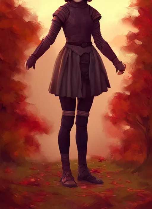 Image similar to full body gorgeous young Maisie Williams, realistic character concept, full body pose, autumn, shorter neck, illustration, symmetrical eyes and body, cinematic lighting, detailed realistic symmetrical eyes, artgerm, Joshua Middleton, single face, insanely detailed and intricate, beautiful